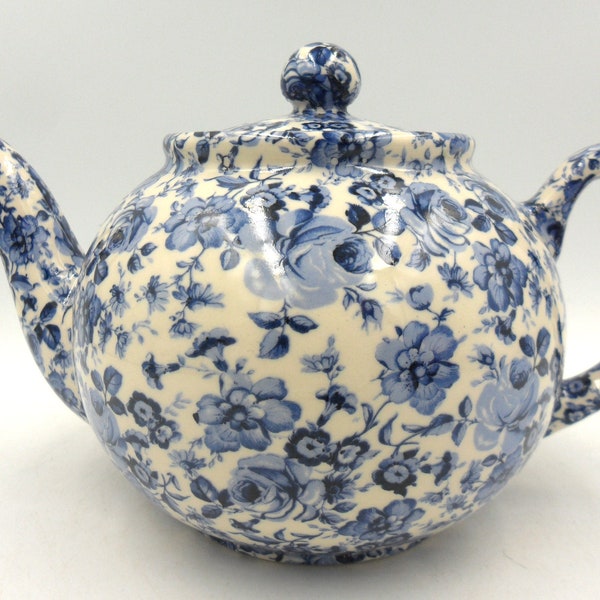 2 cup teapot in ditsy blue rose design by Heron Cross Pottery