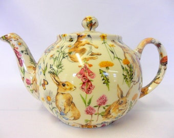 Heron Cross Pottery 2 cup teapot in Meadow Rabbits design.