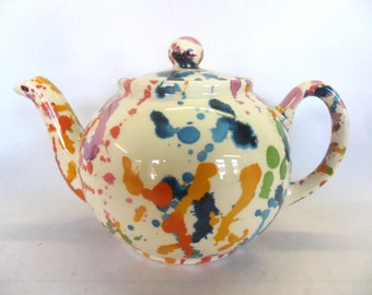 2 cup teapot in paint splash design by Heron Cross Pottery