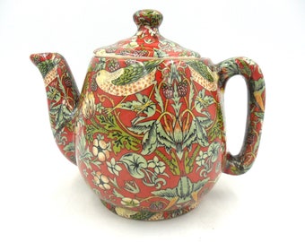 William Morris red strawberry thief design Cocktail 1 cup teapot