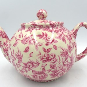 Heron Cross Pottery 2 cup teapot I pink blossom chintz design.