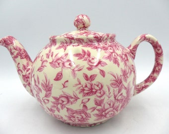 Heron Cross Pottery 2 cup teapot I pink blossom chintz design.