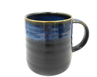 Reactive Glaze Chunky Stoneware Mug in Black and Blue