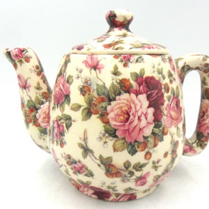 Strawberry Rose chintz design Cocktail 1 cup teapot