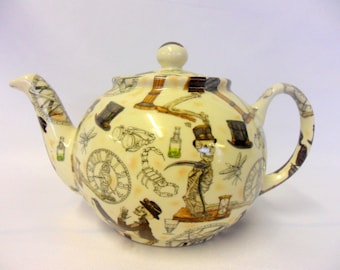 2 cup teapot in Steampunk design by Heron Cross Pottery