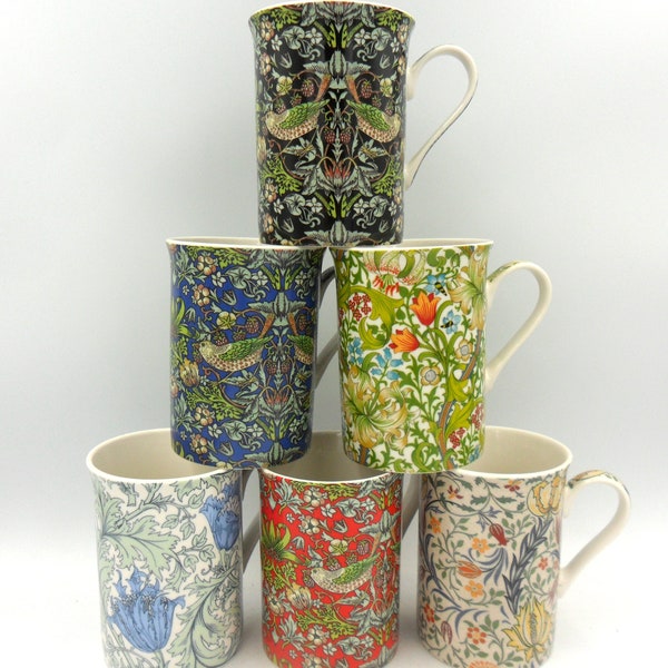 Set of 6 assorted William Morris 10oz mugs.