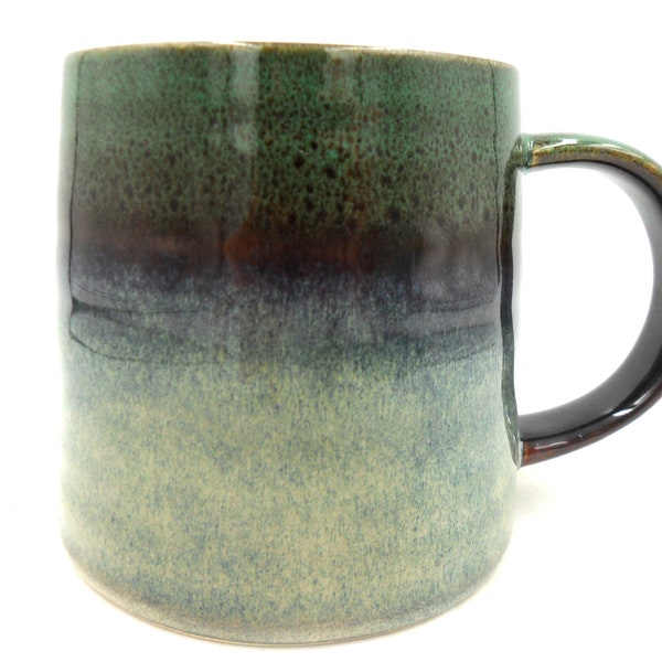 Reactive Glaze Chunky Stoneware Bruleee Mug in dark green and mist.
