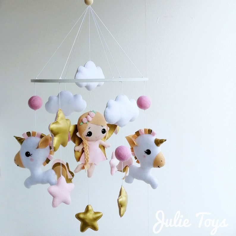 Baby girl hanging mobile Unicorn Mobile Crib Fairy Mobile Etsy