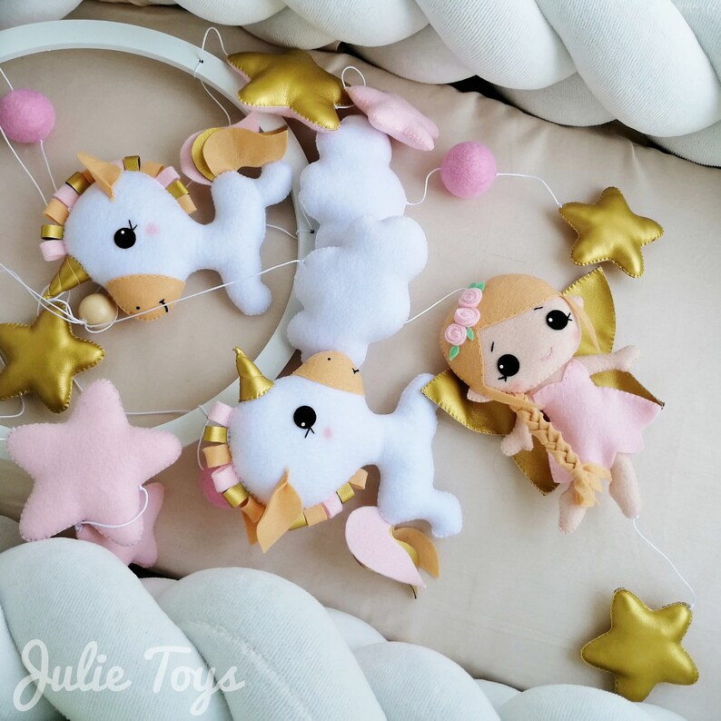 Baby girl hanging mobile Unicorn Mobile Crib Fairy Mobile Etsy
