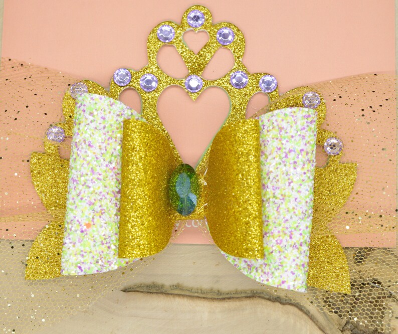 Princess bow Princess Tiana Princess and the Frog bow Disney Princess bow Tiara bow Crown bow Princess Purse bow shoes clips Disney Cute