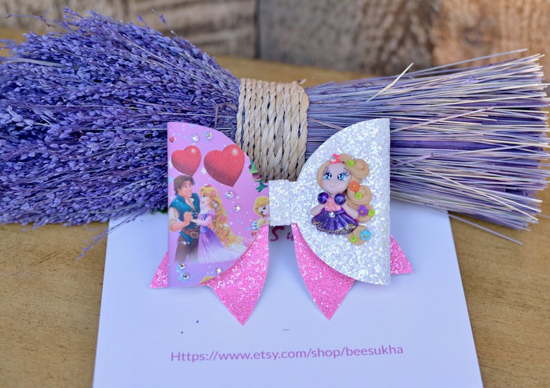 Rapunzel bow Disney Princess Bow Princess Bow Tangled Bow headband Chunky glitter bow holiday bow stocking stuffer Birthday Bow Rapunzel