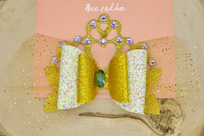 Princess bow Princess Tiana Princess and the Frog bow Disney Princess bow Tiara bow Crown bow Princess Purse bow shoes clips Disney Cute