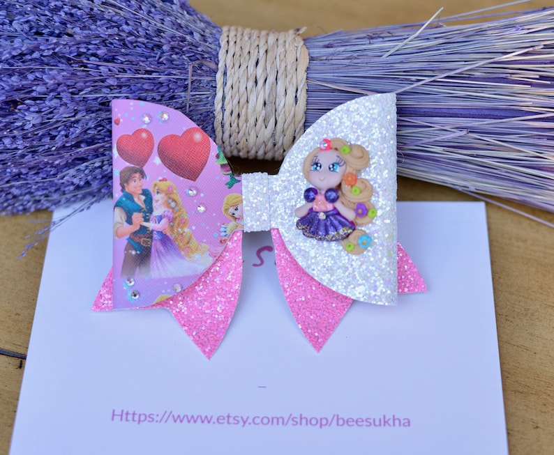 Rapunzel bow Disney Princess Bow Princess Bow Tangled Bow headband Chunky glitter bow holiday bow stocking stuffer Birthday Bow Rapunzel