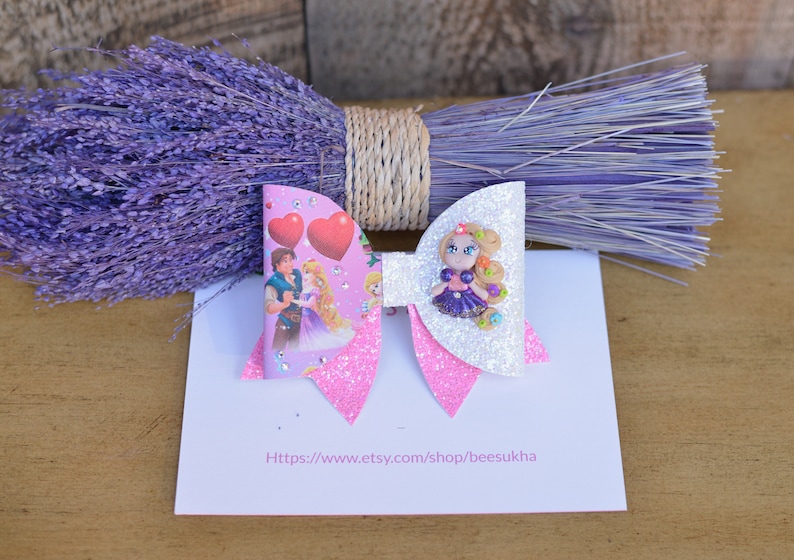 Rapunzel bow Disney Princess Bow Princess Bow Tangled Bow headband Chunky glitter bow holiday bow stocking stuffer Birthday Bow Rapunzel