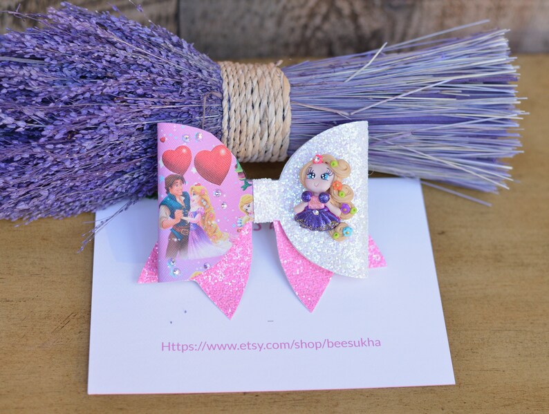Rapunzel bow Disney Princess Bow Princess Bow Tangled Bow headband Chunky glitter bow holiday bow stocking stuffer Birthday Bow Rapunzel