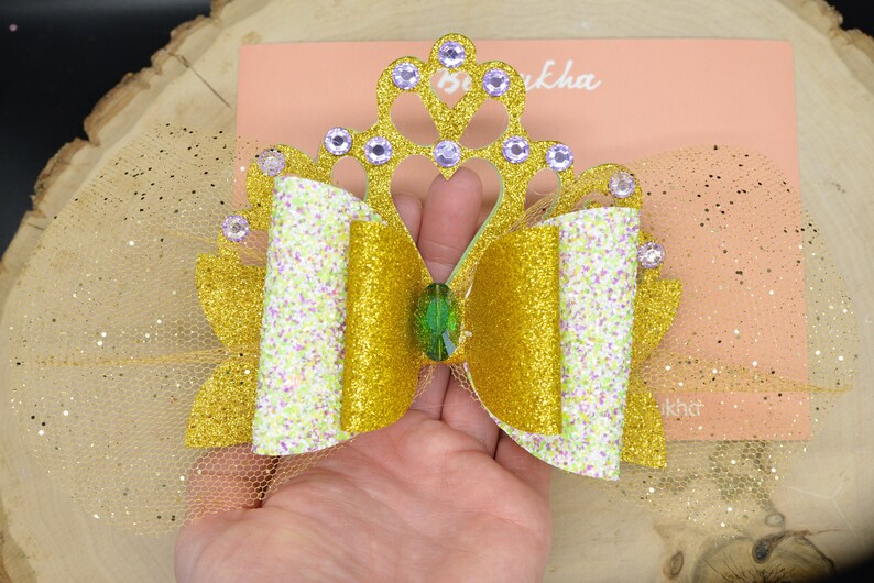 Princess bow Princess Tiana Princess and the Frog bow Disney Princess bow Tiara bow Crown bow Princess Purse bow shoes clips Disney Cute