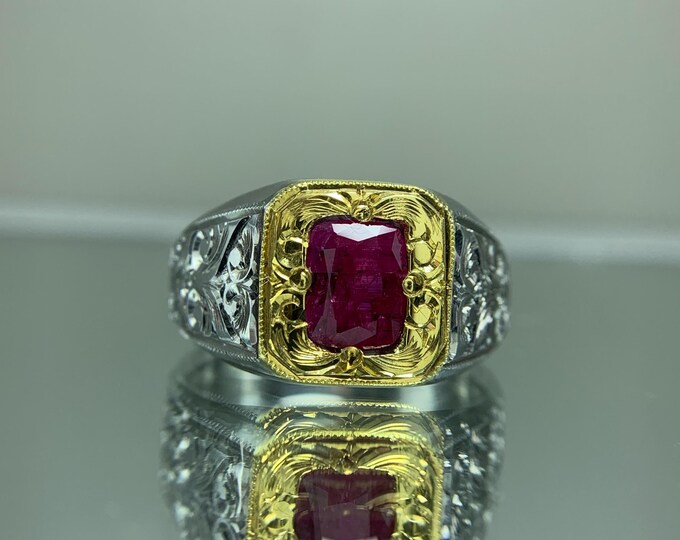Natural AuthenticNo Heat Certified Ruby Silver Ring. Natural Ruby Ring. Natural Ruby In Hand AMde Heavy Hand Crafty Work SIlver Ring .