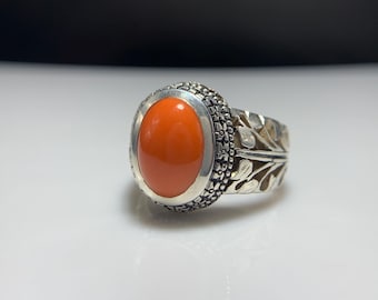 Natürliche Rote Koralle in Handgemachte 925 Sterling Silber Ring