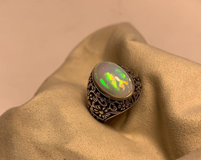 Authentic Natural White Opal Ring. 8.10 Ct Natural Opal Ring. Opal In Hand Crafty Work Hand Made Silver Ring . Opal Ring.