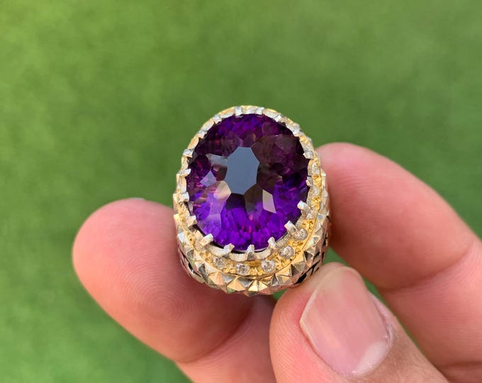Natural Amethyst Ring 24.3 Carat . Natural Amethyst Gents Silver Ring . Hand Made Amethyst Silver Ring. Christamas Sale Ring.