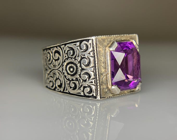 Natural Amethsyt Ring . Amethyst Ring.Natural 6.5 Ct Brazilian Amethyst in Handmade Heavy Silver Ring – Elegant & Rare Masterpiece