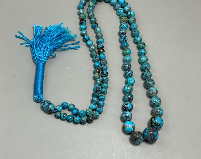 Natural Turquoise with Pyrite Prayer Beads – 102 Round Beads – 30.18g – Spiritual Mala / Tasbih / Meditation Strand. Natural Prayer Beads.