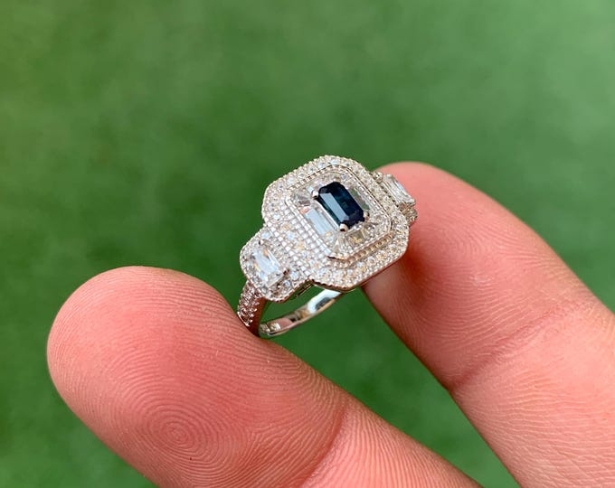Authentic Natural No Heat Teal Sapphire Ring. Sri Lankan Blue Sapphire In Silver Ring. Ladies Sapphire In designer Silver Ring Rhodium Coat.