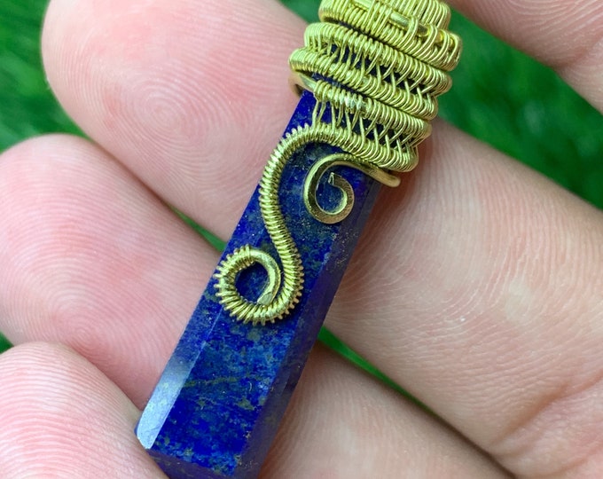 AAA Quality Natural Lapis  in Hand Made Wire Rapped Brass Pendant. Blue God Pendant From Afghanistan. Healing Meditation Pendant For Unisex.