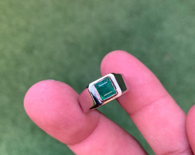 Authentic Natural Emerald Ring .Natural Emerald Unisex Ring . Vivid Green  Emerald From Swat Pakistan In Hand MAde Silver Ring .