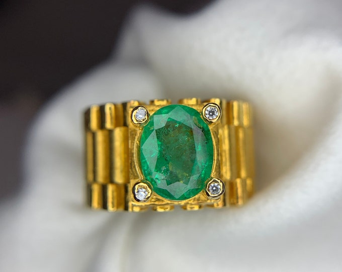 Natural Emerald Ring .3 Carat Punjshir EMrald In Rado Watch Design Ring. Emerald Gents Ring. AAA Grade Emerald Ring. Emerald Jewellery .