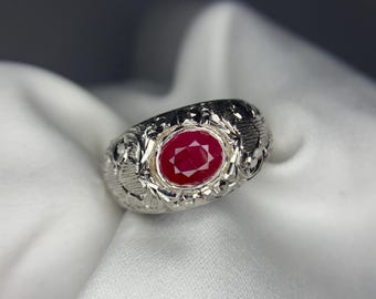 Handmade Afghan Ruby Ring: Sterling Silver with Rhodium Finish