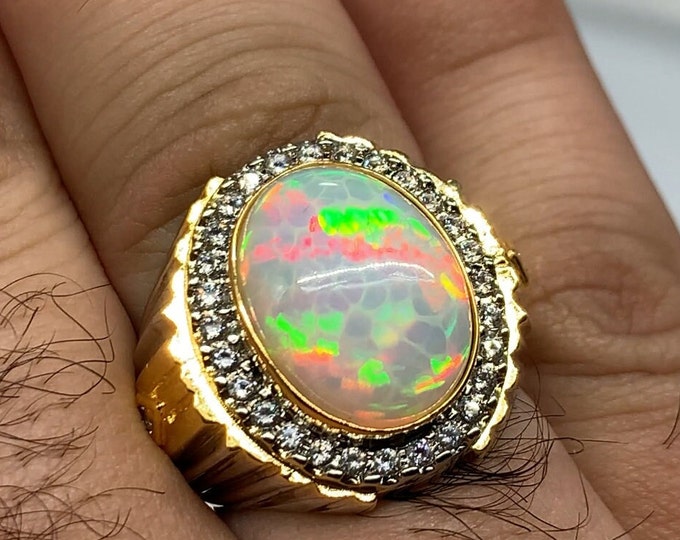 Natural Opal Gold Ring . White Opal Gold Ring . Natural Honey Comb Fire In Gold & Silver Ring . AAA Quality Fire Opal . Opal Jewellery.