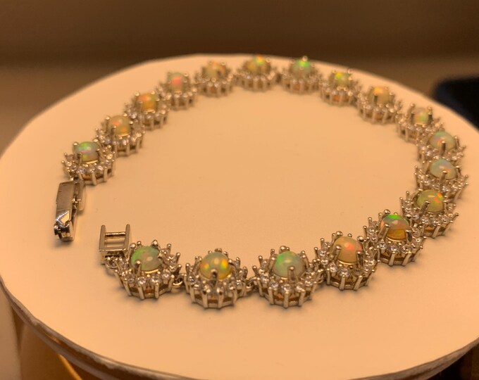 Natural Opal Bracelet . Natural Opal In 925 Sterling Silver Rhodium Coated Bracelet . Full Fire Opal Ladies Bracelet . Natural Opal.