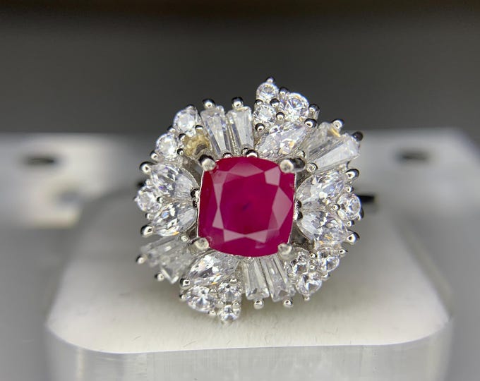 Authentic Natural Certified Ruby Ring . Natural ruby Ring For Ladies . Ladies Ruby Ring . Natural Ruby In Sterling Silver Rhodium Ring