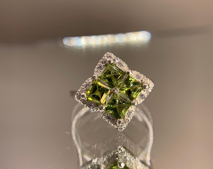 Natural Peridot Ring . Ladies Peridot Ring . Gem Of Sun . Green Peridot In Sterling Silver Ring.Natural Peridot Ladies Ring.