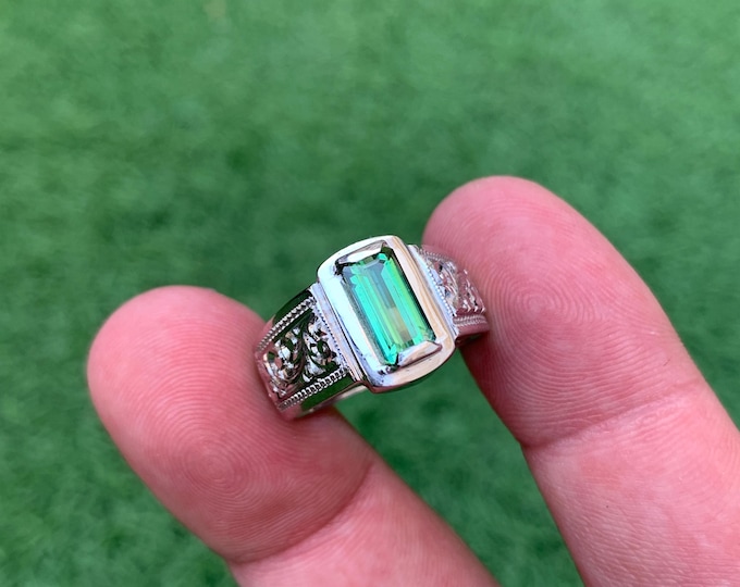 Natural Green Tourmaline Ring. Tourmaline Ring. Natural Green Tourmaline From Afghanistan In Hand Made SIlver Ring.Hand Crafty Work Ring.