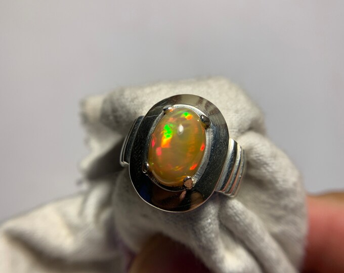 Opal Ring .Opal  Gents Ring . Full Fire Ethiopian Opal In Hand Made Silver Ring. Opal Silver Ring. Opal Jewelry . Full Fire Opal .