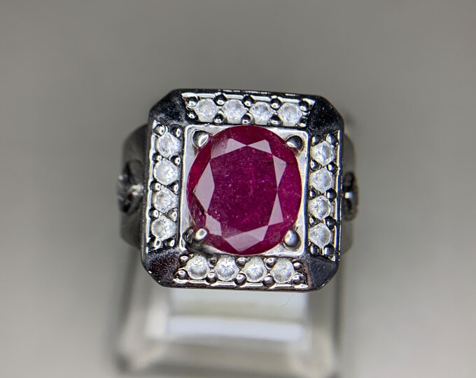 Natural No Heat Afghanistan Ruby Ring. Natural Ruby Ring. Unisex Ruby Ring. 3.11 Ct Oval Mix Natural Ruby In Designer Silver Ring