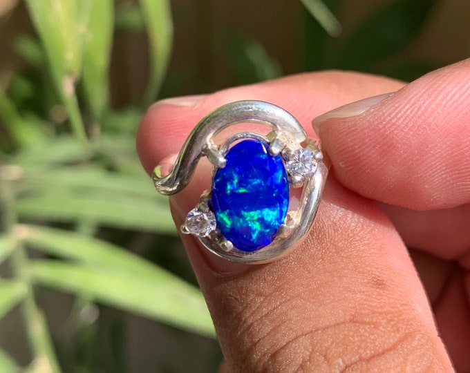 Opal Ring. Blue Opal . Opal Jewelry. Opal Silver Ring. Blue Opal In Hand Made Silver Ring . Opal Women Ring. Blue Ethiopian Opal .