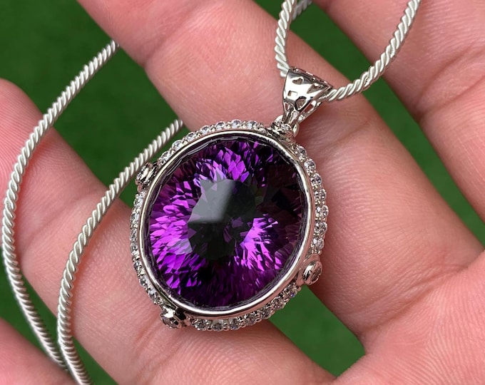 Natural 37.48 Crt Drak Purple Amethyst Designer Silver Pendant. Natural Amethyst healing Pendant. Amethyst Pendant. Amethyst Jewellery.