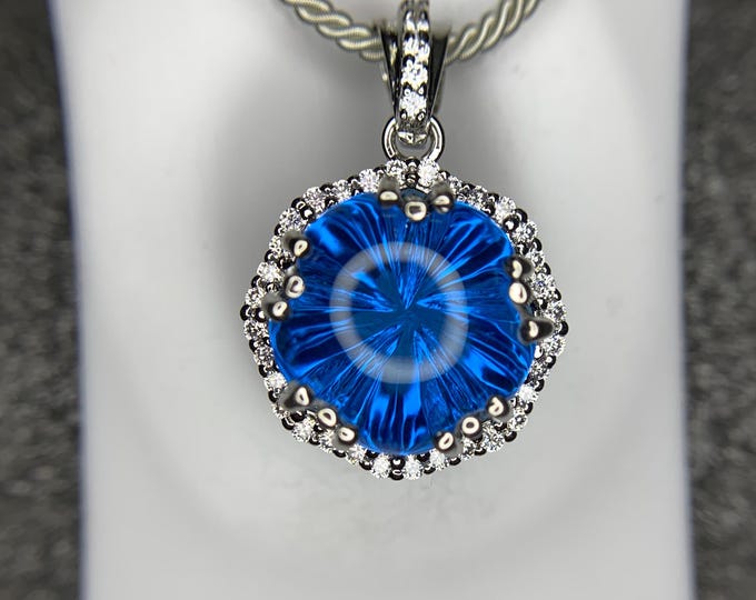 Natural Blue Topaz Pendant . Blue Topaz Pendant. Natural blue Topaz In Designer Silver pendant. Topaz Pendant/Necklace . Topaz Jewelry.
