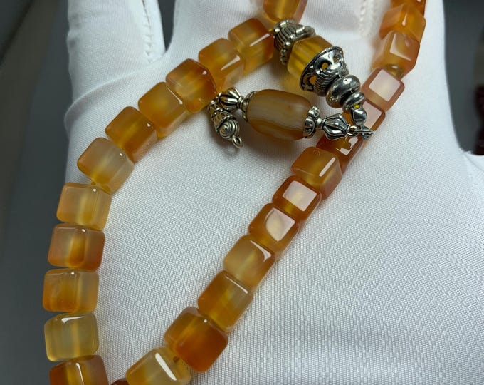 Natural Banded  Agate Prayer Beads – 33 Jumbo Round Beads | Tasbih | Misbaha | Meditation Rosary. Natural Agate . Prayer Beads .