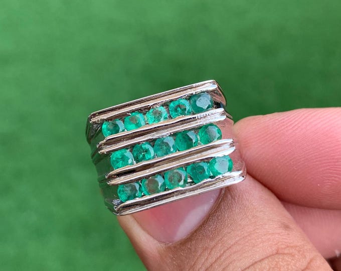 Natural Gents Emerald Ring. Natural 15 Zambian Round Emerald In Designer Silver Ring. Emerald Ring . Gents Emerald Classy Silver Ring.