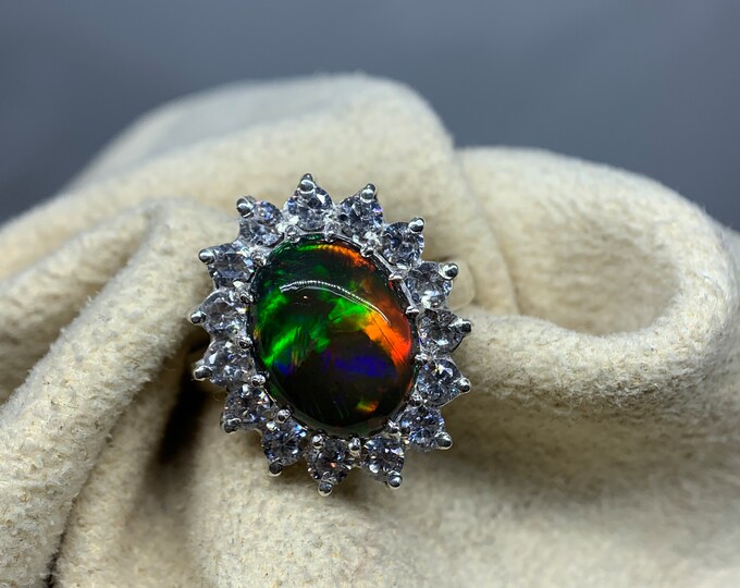 Black Opal Ring . ladies Black Opal Ring . Opal Ring. Natural Opal Ring . Hand Made Black Opal Ring . Opal Jewellery. Women Opal Ring .