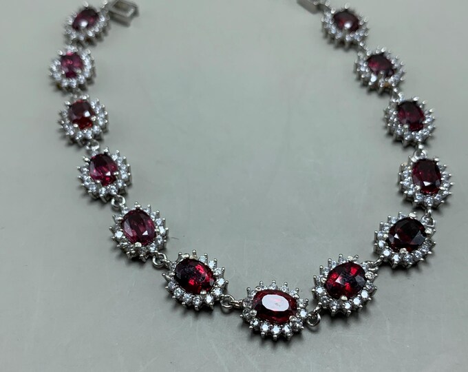 Natural Garnet Bracelet For Women. Garnet Bracelet Silver .Natural Garnet In Italian Sterling SIlver Bracelet Rhodium Coated .