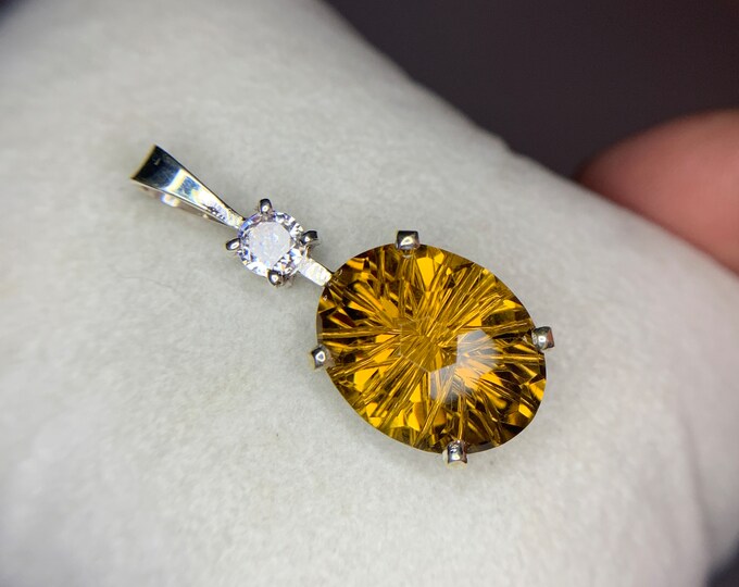 Natural Citrine Pendant . Honey Color Citrine Pendant . Citrine In Silver . Citrine in Hand Made Silver Pendant
