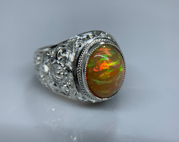 Natural Opal Ring. White Opal Ring . Natural Opal In Hand Made Crafty Work Silver Ring. Gents White Opal Ring. Splendid Fire Opal.