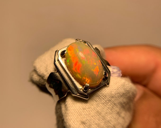 Opal Ring. Gents Opal Ring .Ethiopian Opal . Full Fire Opal In Hand Made Classy Ring. Gents Opal Silver Ring. Opal Jewelry.