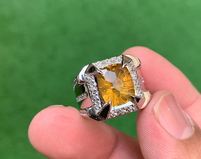 Natural Citrine. Natural Citrine Ring . Citrine Gents Ring . Designer Quartz Silver Ring . Citrine Quartz Silver Ring Rhodium Coated .