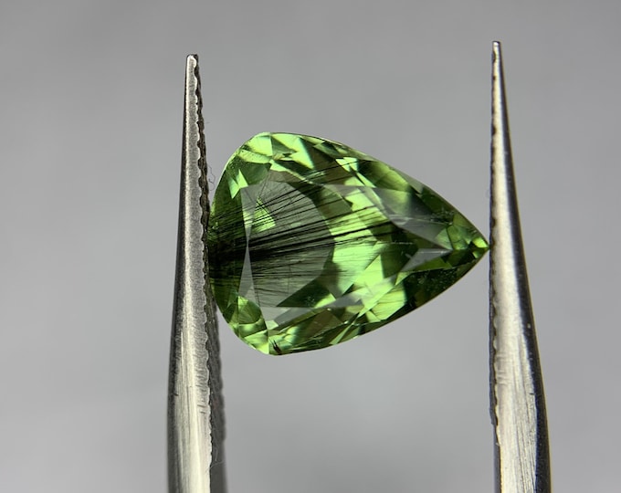 Natural 3.10 Ct Peridot with Rare Ludwigite Inclusions-Pear Fancy Cut -Supat Kohistan Pakistan.Natural Peridot Gem Of Sun.August Birthstone.